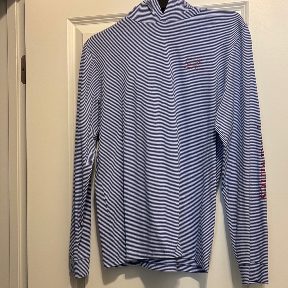 Vineyard Vines Blue & White Striped Long Sleeve Hooded Tee